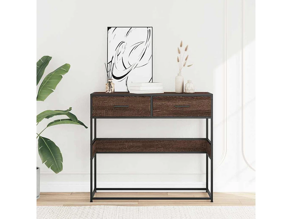 Table console chêne marron 90x35x80 cm bois d'ingénierie