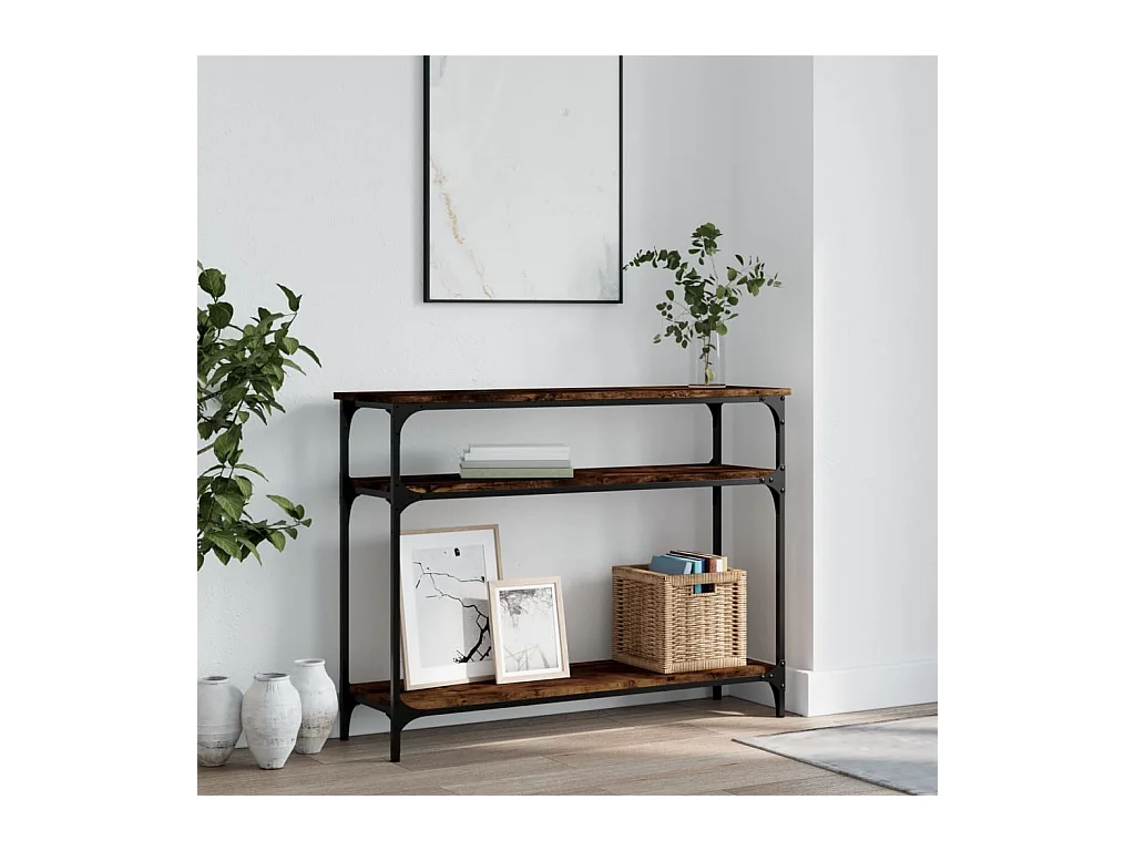 Table console chêne fumé 100x29x75 cm bois d'ingénierie