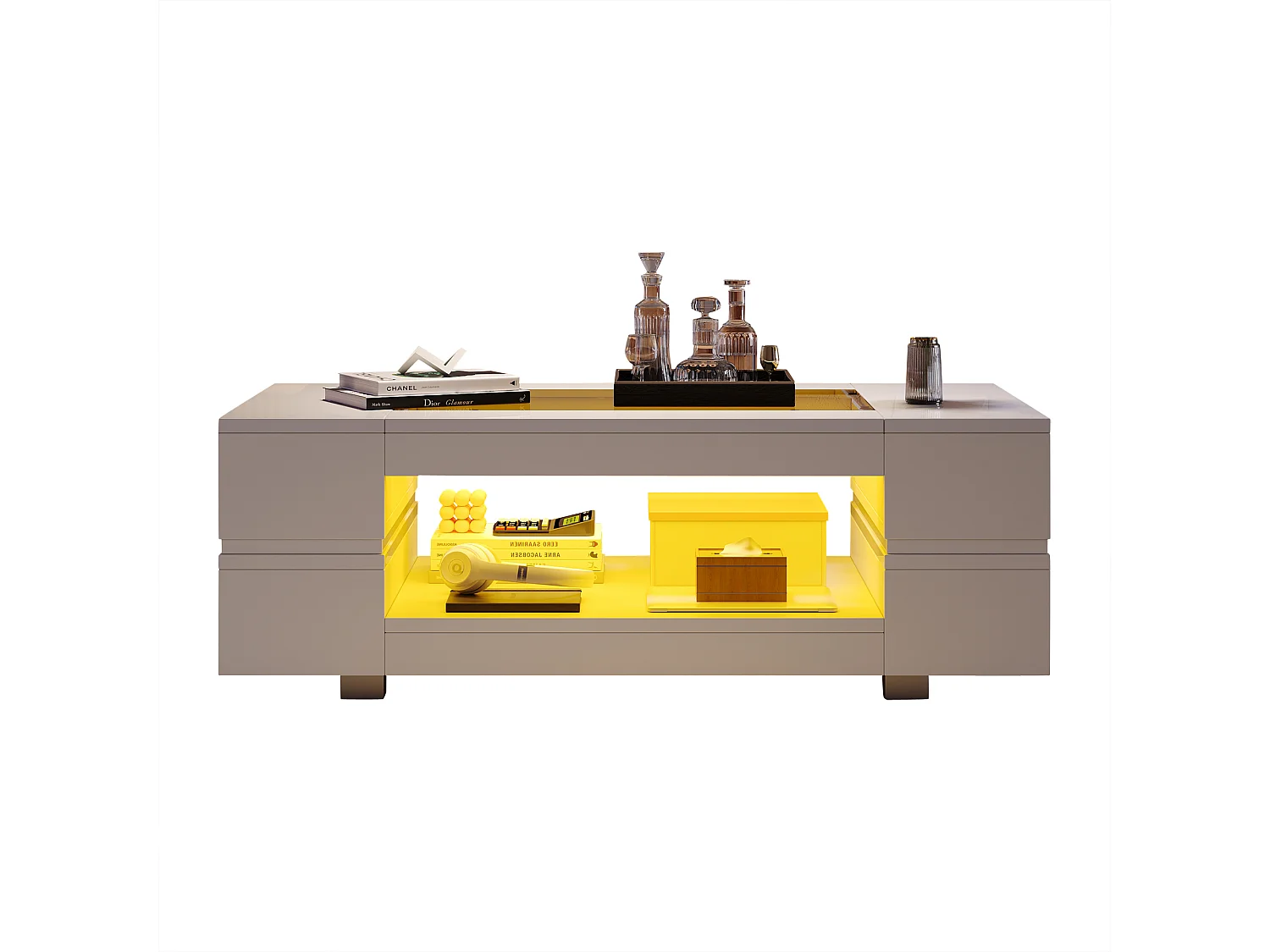 Table Basse LED avec Contrôle App Bluetooth, Design Moderne, Plateau en Panneaux de Particules, Blanc (100x50x35.5 cm)