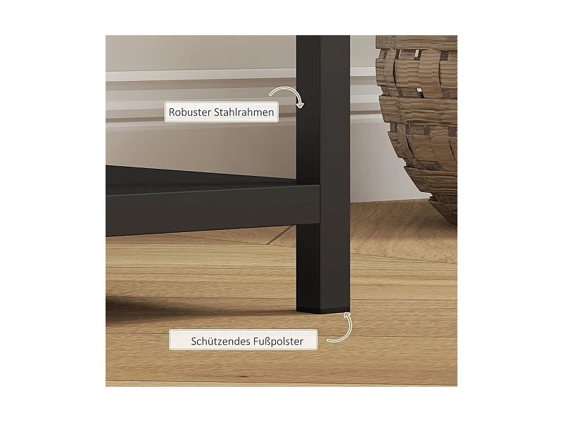 Console avec 4 étagères, design industriel, structure en acier, couleur noire (110x30x75 cm)