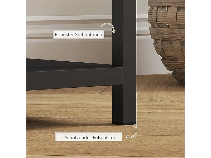 Console avec 4 étagères, design industriel, structure en acier, couleur noire (110x30x75 cm)