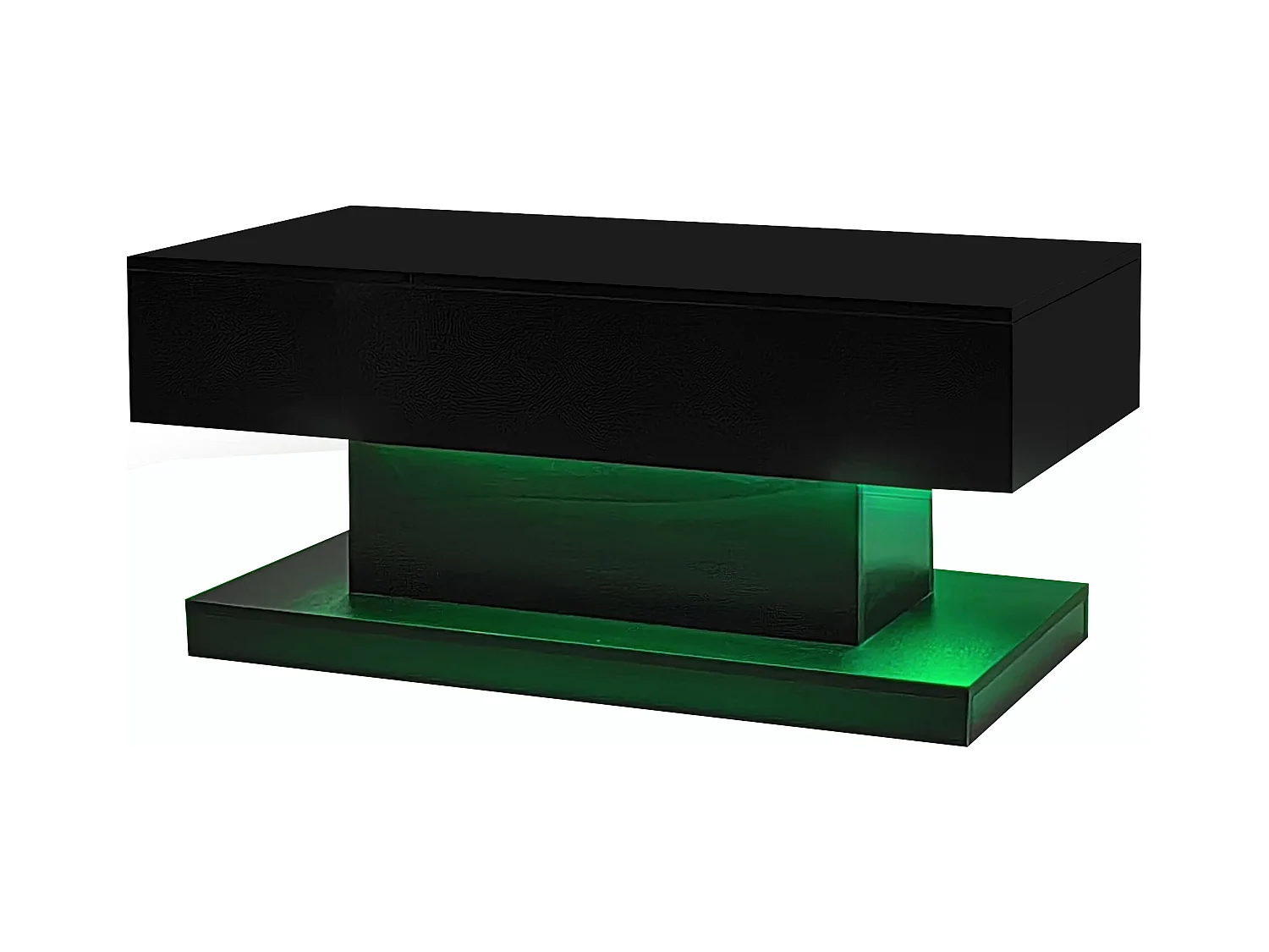 Table basse moderne avec LED, plateau hautement brillant, avec 2 tiroirs et design hydraulique (100x50x45 cm)