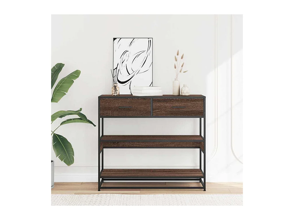 Table console chêne marron 90x35x80 cm bois d'ingénierie