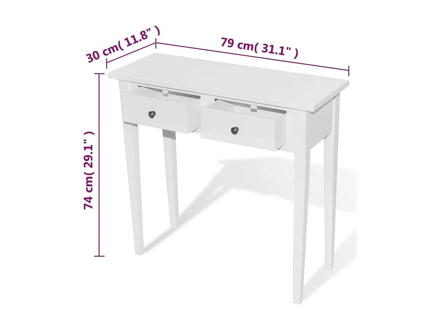 Table de console et coiffeuse avec 2 tiroirs Blanc