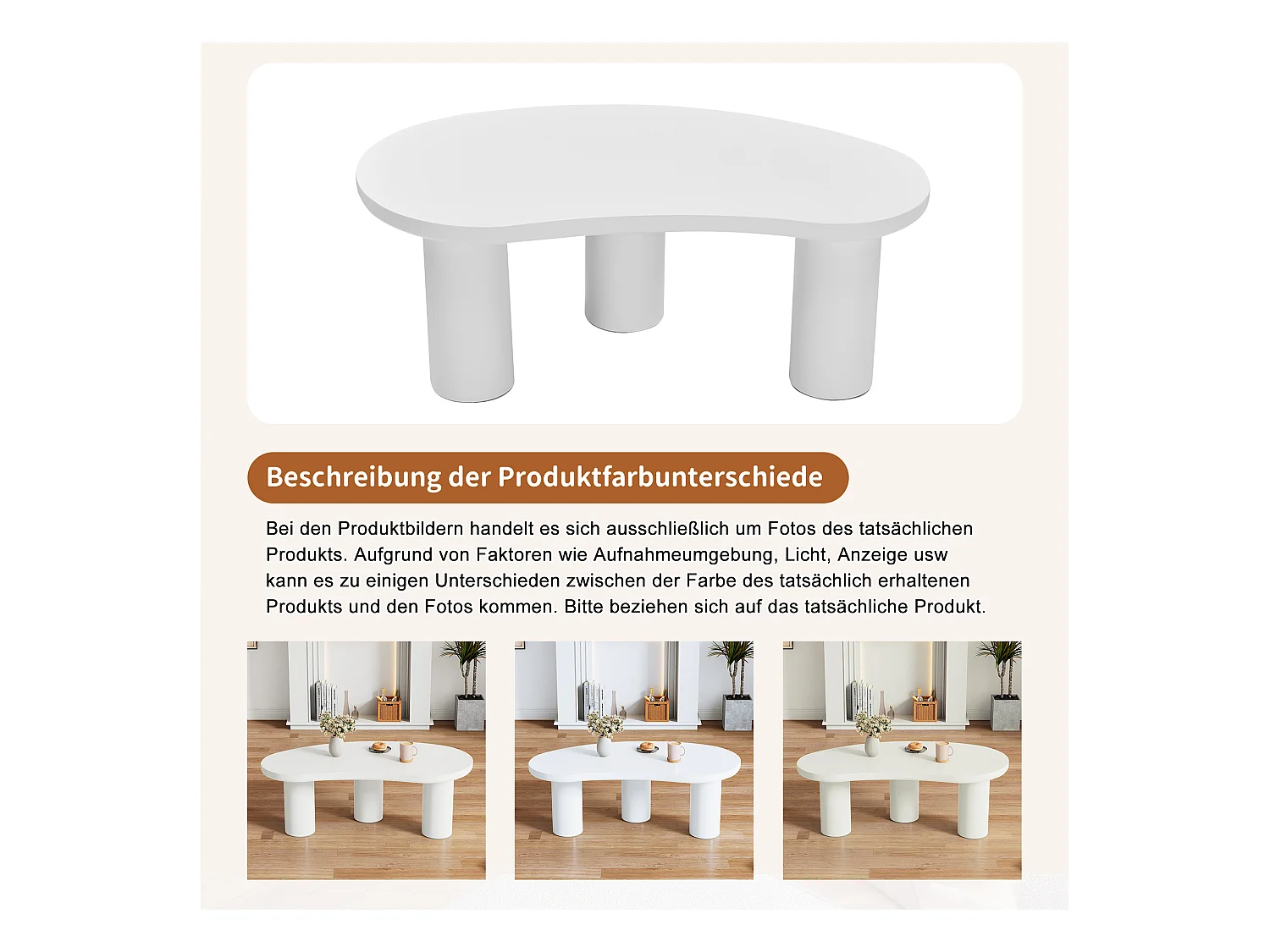Table basse demi-lune irrégulière, design moderne, MDF et PVC, blanc (107x57x40.5cm)