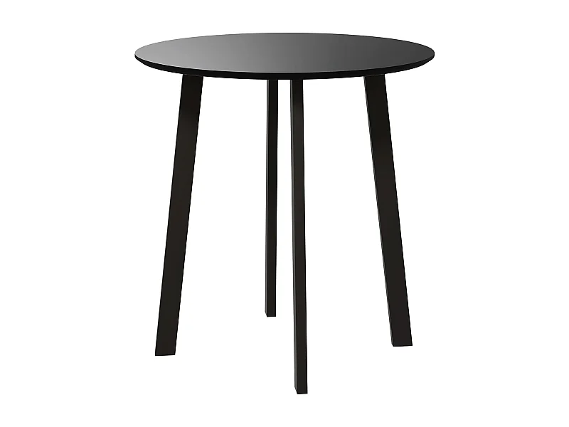 Ronde eettafel, zwart gelakt MDF-blad, schuine metalen poten, modern design (Ø72x75cm)
