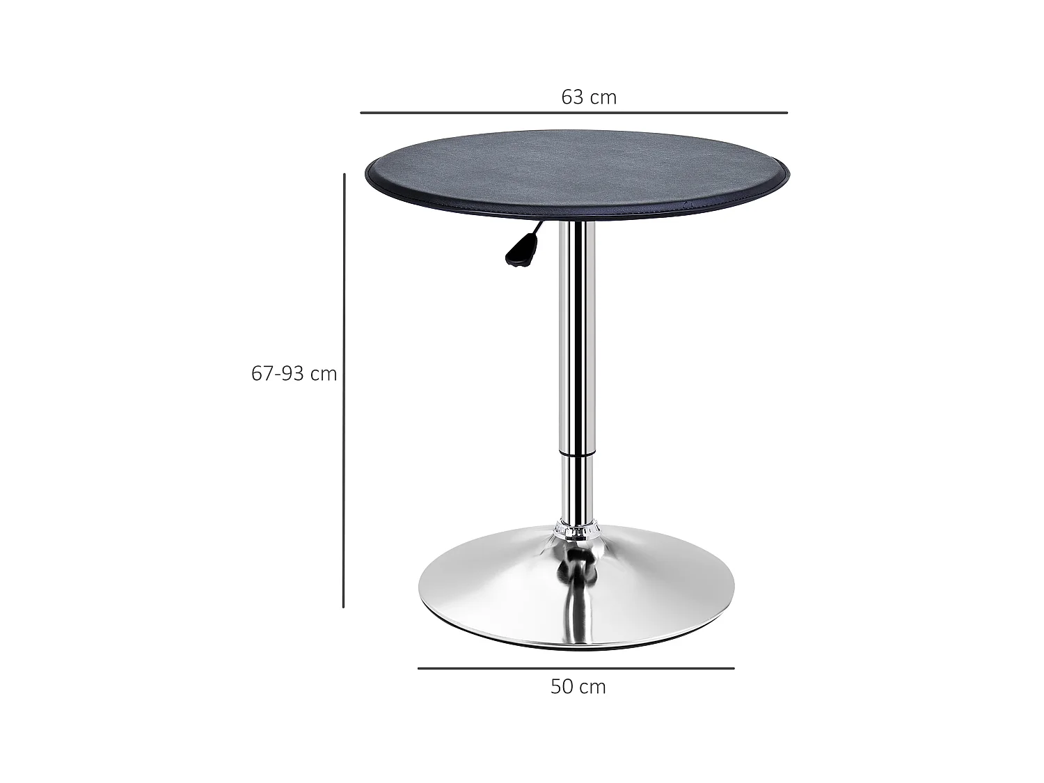 Verstelbare hoge tafel, retro bardesign, verchroomd staal en imitatieleer, zwart (Ø63x67-93 cm)