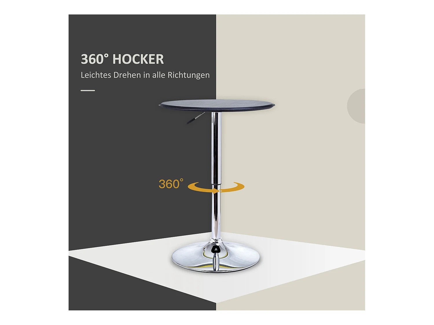 Verstelbare hoge tafel, retro bardesign, verchroomd staal en imitatieleer, zwart (Ø63x67-93 cm)