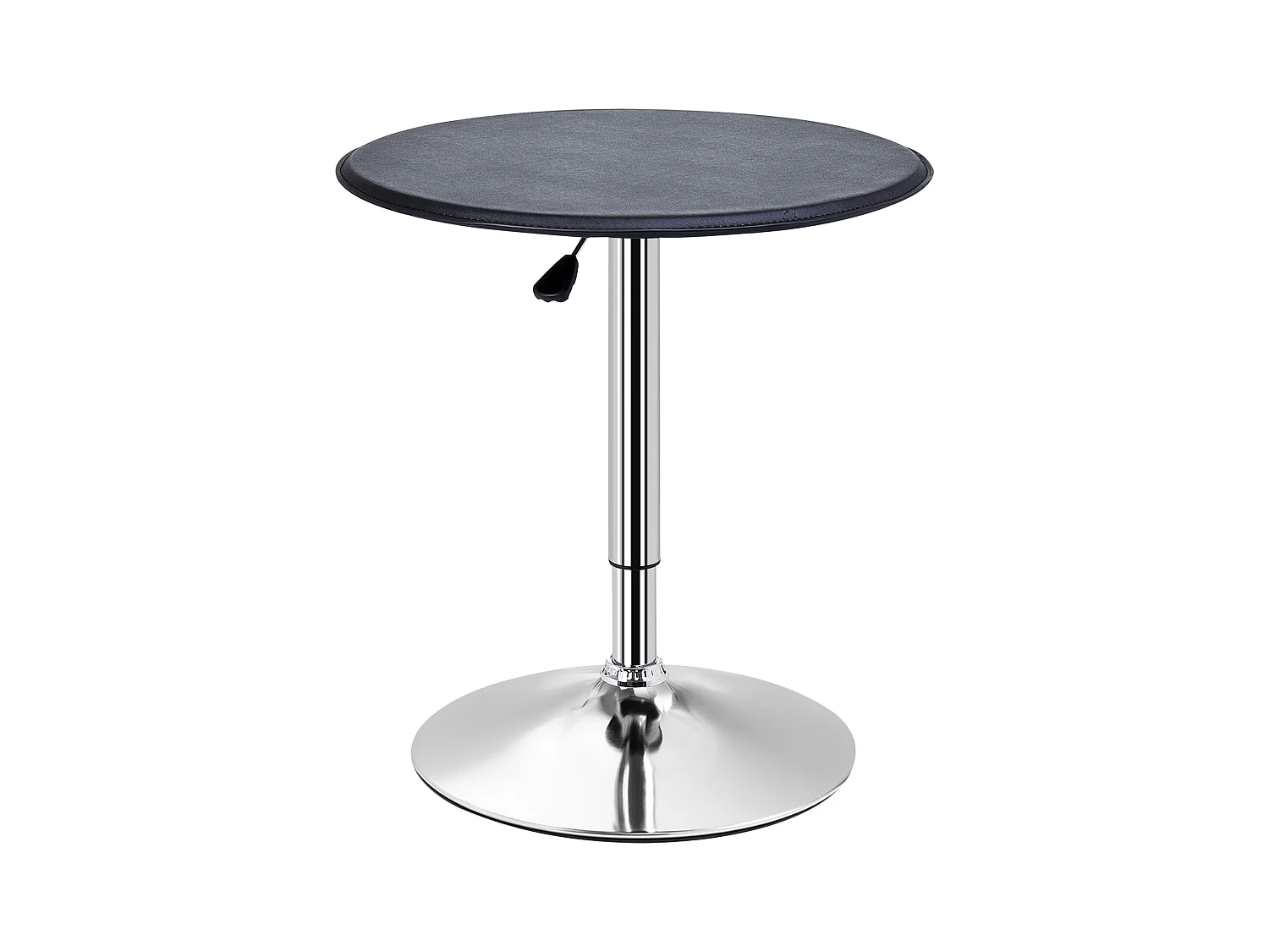 Tavolo alto regolabile, design retrò da bar, acciaio cromato e similpelle, nero (Ø63x67-93 cm)