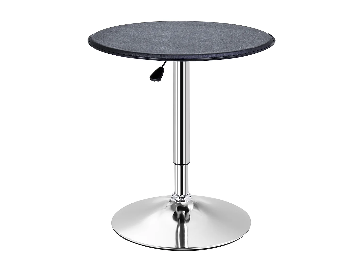 Table haute réglable, design bar rétro, acier chromé et similicuir, noir (Ø63x67-93 cm)
