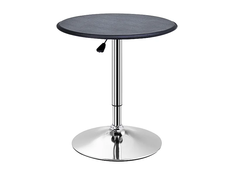 Table haute réglable, design bar rétro, acier chromé et similicuir, noir (Ø63x67-93 cm)