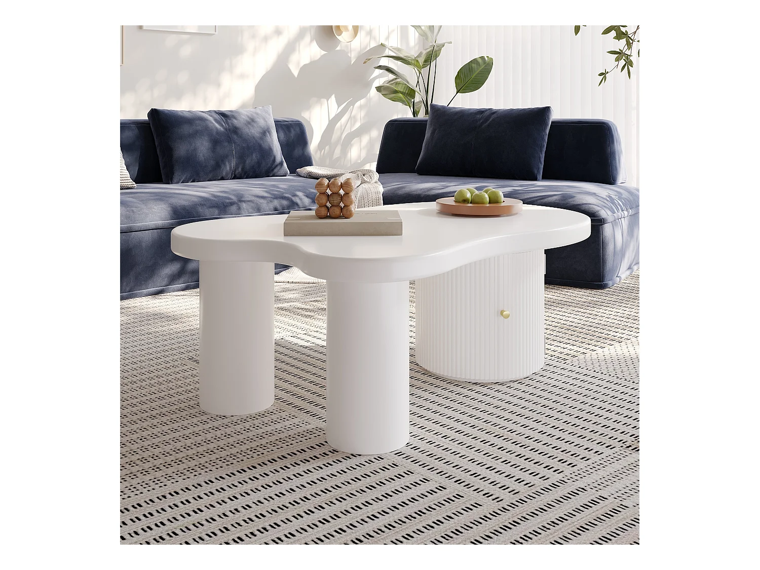 Table Basse Asymétrique, Design Moderne, MDF, Blanc, (100x60x37 cm)