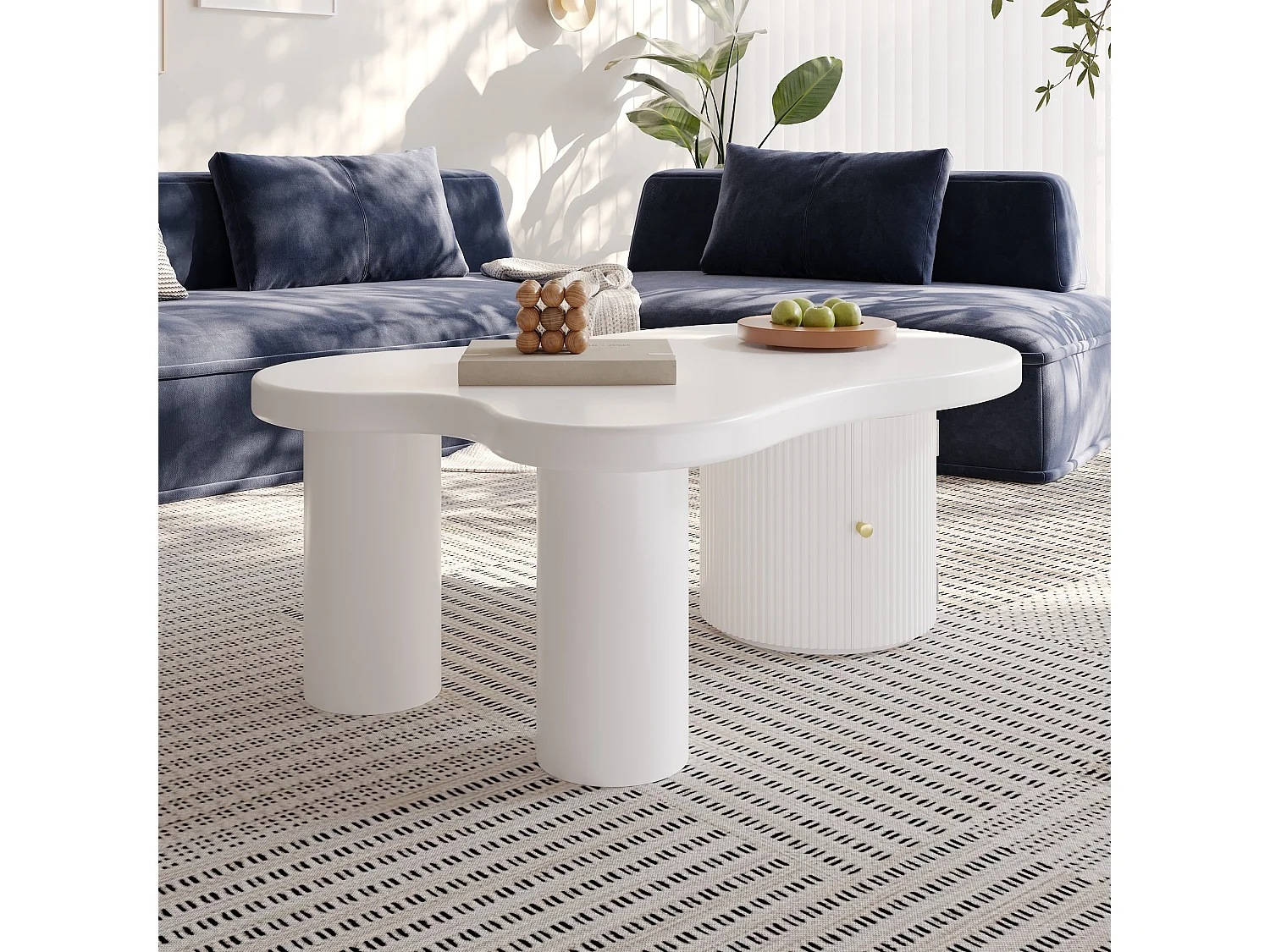 Table Basse Asymétrique, Design Moderne, MDF, Blanc, (100x60x37 cm)