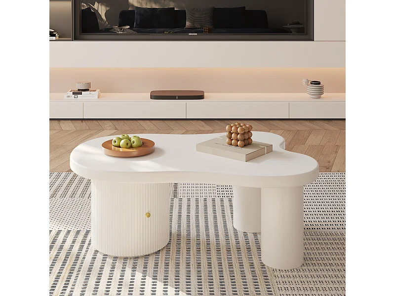 Table Basse Asymétrique, Design Moderne, MDF, Blanc, (100x60x37 cm)