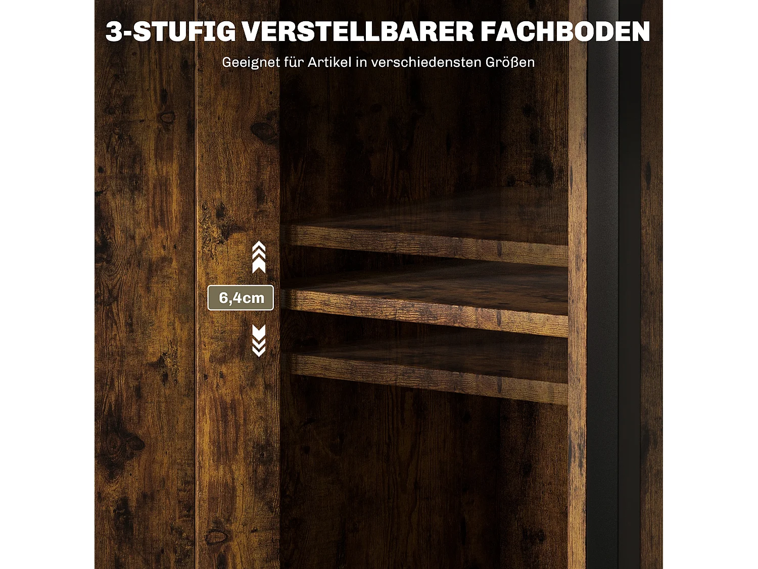 Table d'appoint industrielle avec étagère réglable, contreplaqué et métal, marron rustique (34x30x80cm)