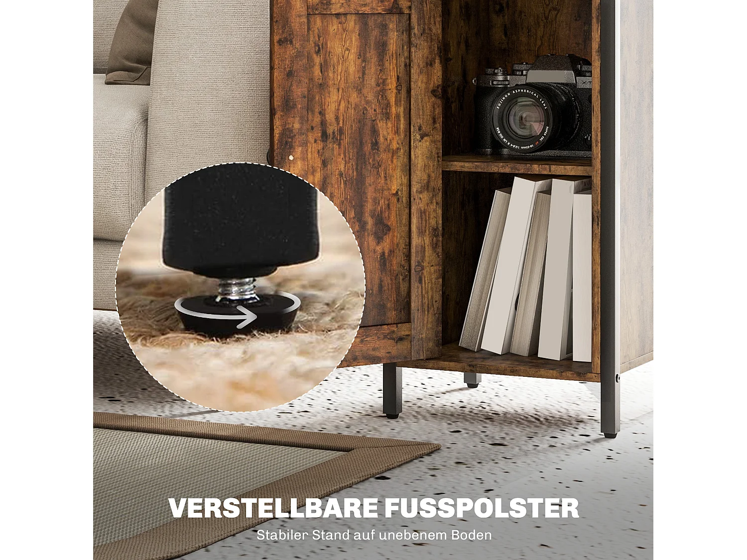 Table d'appoint industrielle avec étagère réglable, contreplaqué et métal, marron rustique (34x30x80cm)