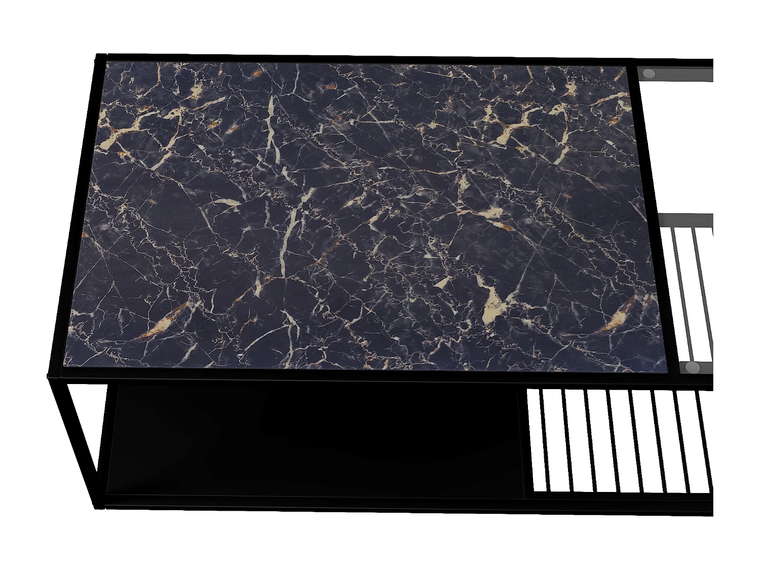 Table basse en métal avec verre, design élégant, grand espace de rangement, 110x48x35 cm