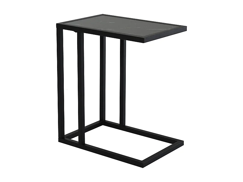 Mesa auxiliar de diseño, tapa imitación mármol, estructura de metal negro, para salón y dormitorio (45x30x51,5cm)