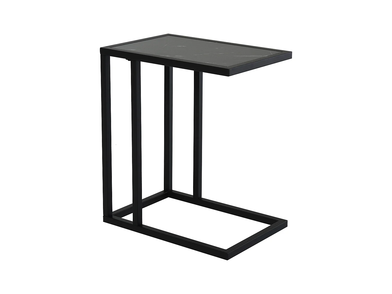 Mesa auxiliar de diseño, tapa imitación mármol, estructura de metal negro, para salón y dormitorio (45x30x51,5cm)
