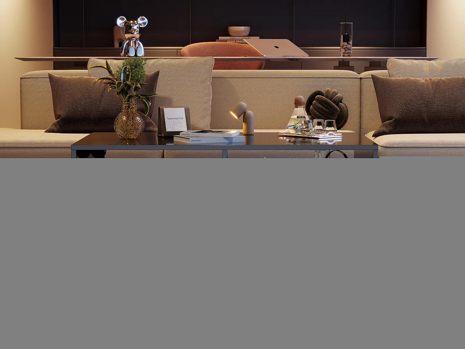 Table basse LED noire brillante avec 4 tiroirs, panneaux de particules et éclairage RGB (90x55x35cm)