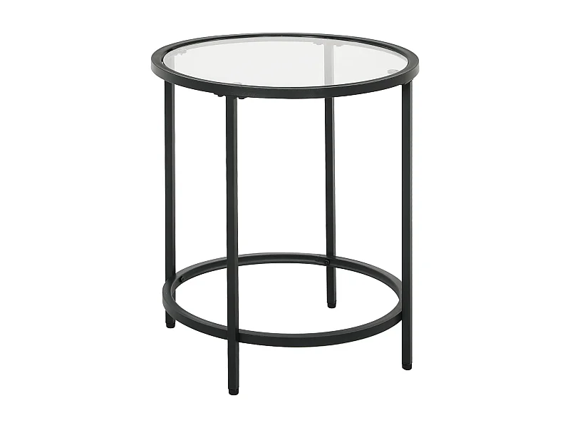 Table d'appoint ronde, verre trempé, cadre en métal, Noir (Ø48 x 54.7 cm)