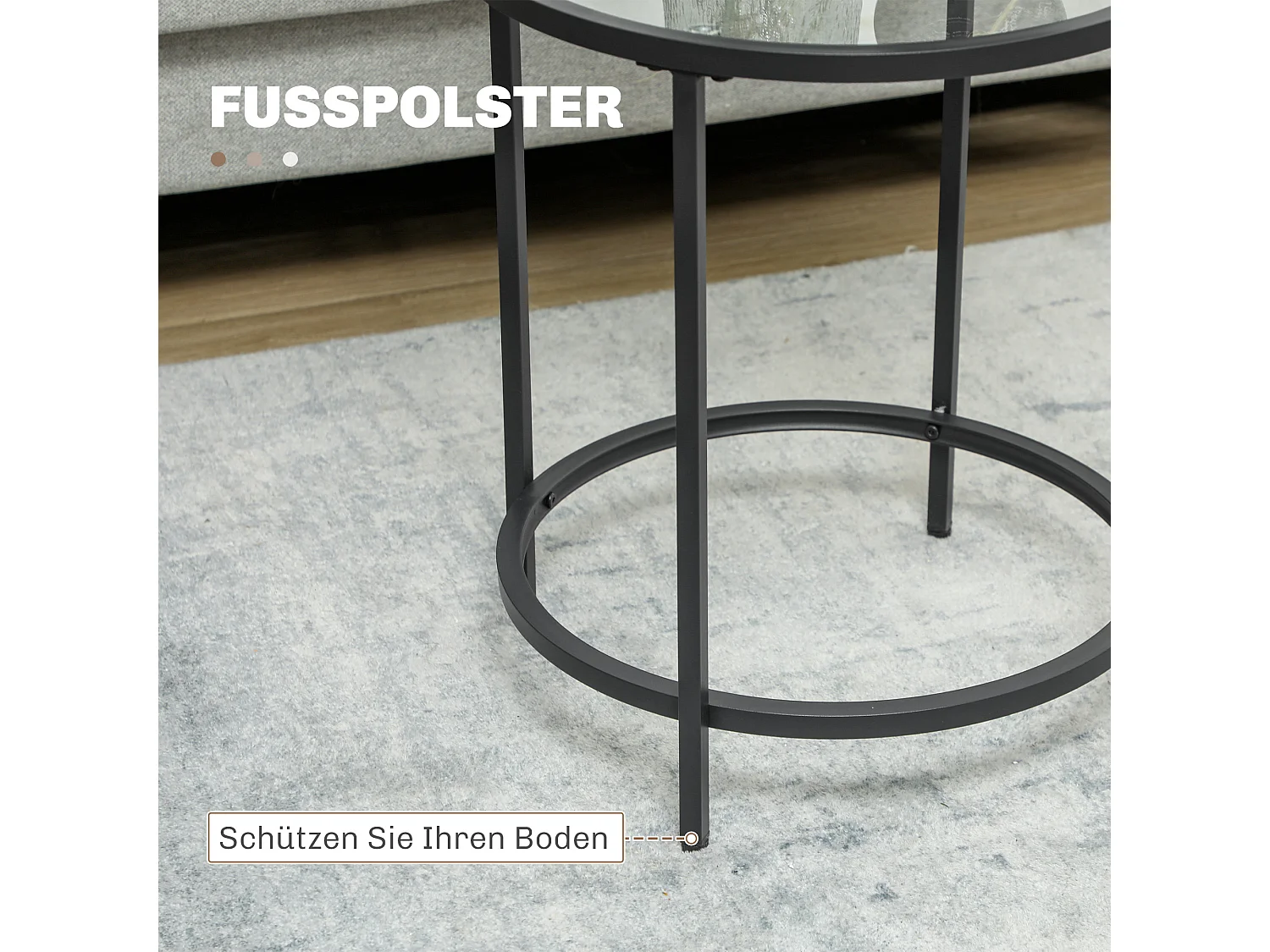 Table d'appoint ronde, verre trempé, cadre en métal, Noir (Ø48 x 54.7 cm)