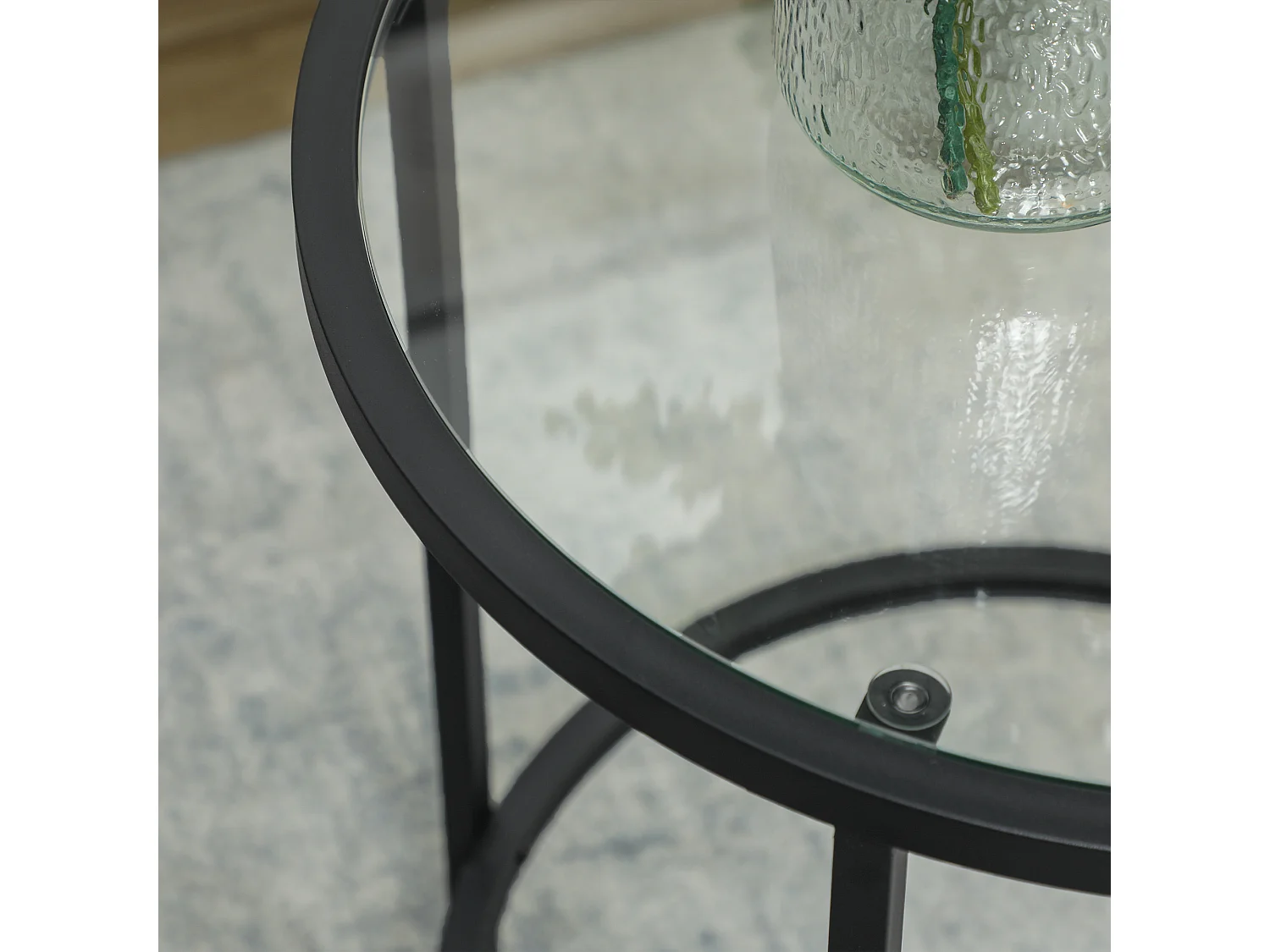 Table d'appoint ronde, verre trempé, cadre en métal, Noir (Ø48 x 54.7 cm)