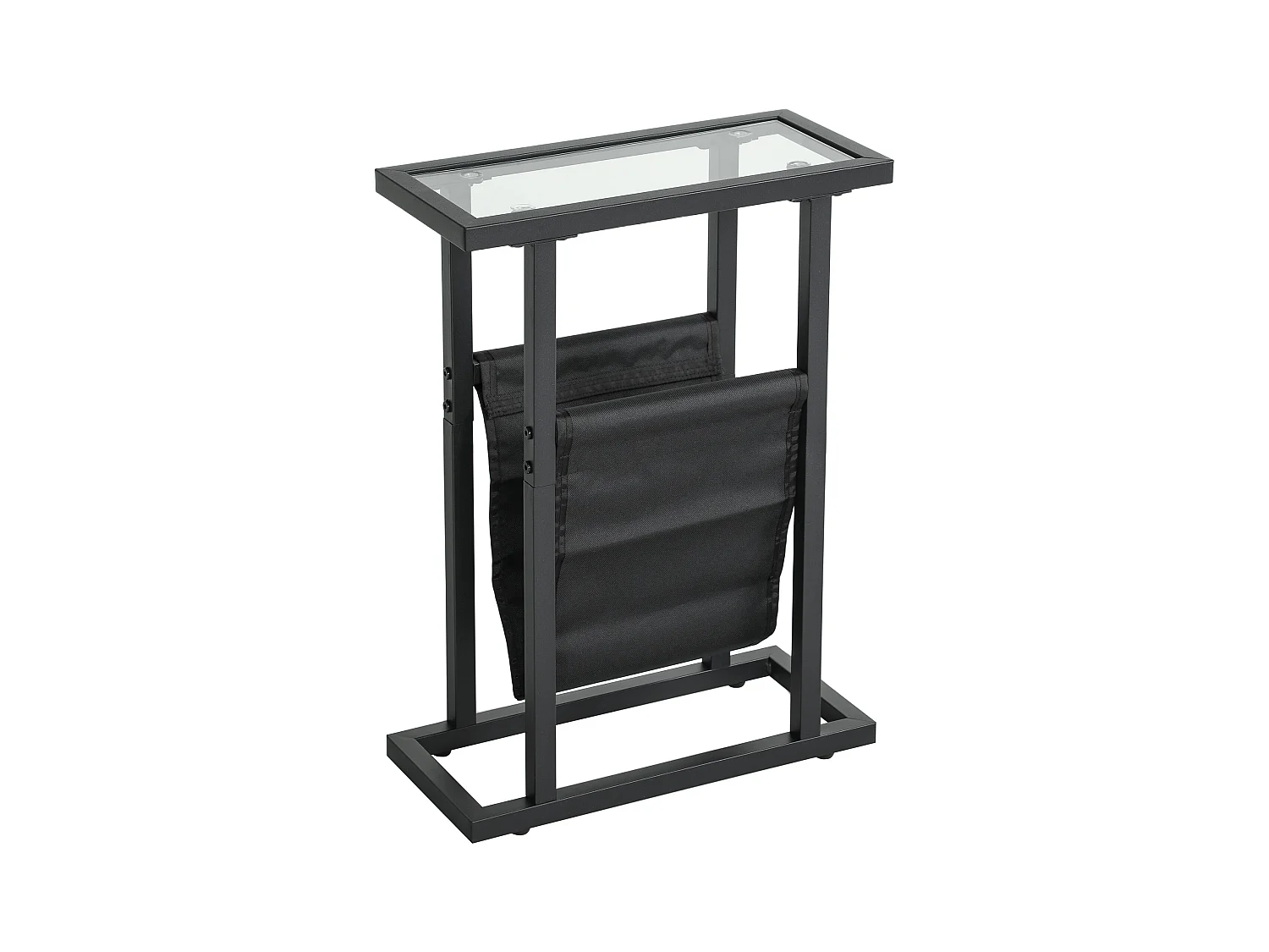 Bijzettafel met 3 glazen planken, metalen frame, modern design, zwart (40x18x55,5 cm)