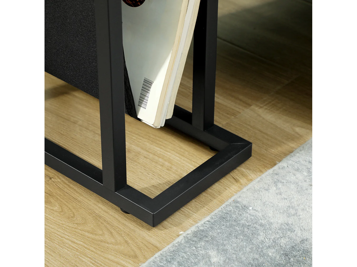 Table d'appoint avec 3 étagères en verre, cadre en métal, design moderne, noir (40x18x55.5 cm)