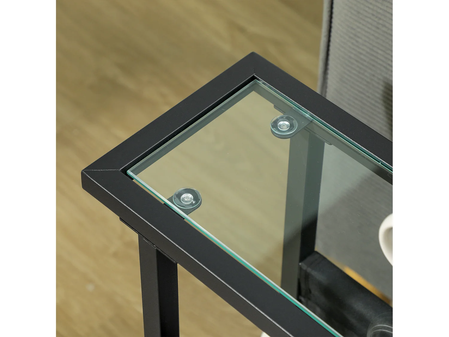 Table d'appoint avec 3 étagères en verre, cadre en métal, design moderne, noir (40x18x55.5 cm)