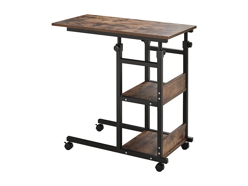 Mesa auxiliar móvil, altura regulable, 2 estantes, metal negro (80x40x72-82cm)