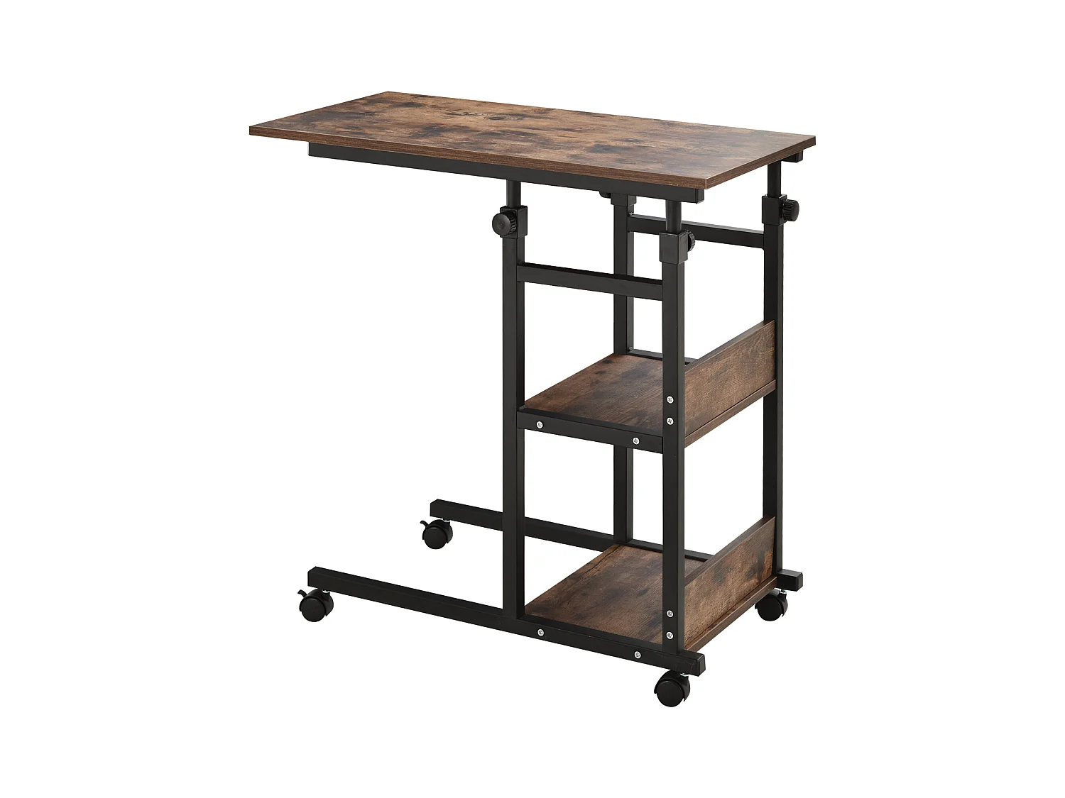 Table d'appoint mobile, hauteur réglable, 2 étagères, métal noir (80x40x72-82cm)