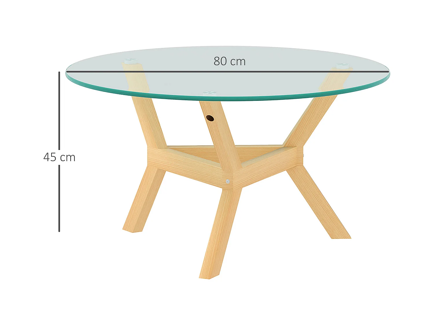 Salontafel van gehard glas, metalen frame, verstelbare poten, transparant (Ø80 x 45 cm)