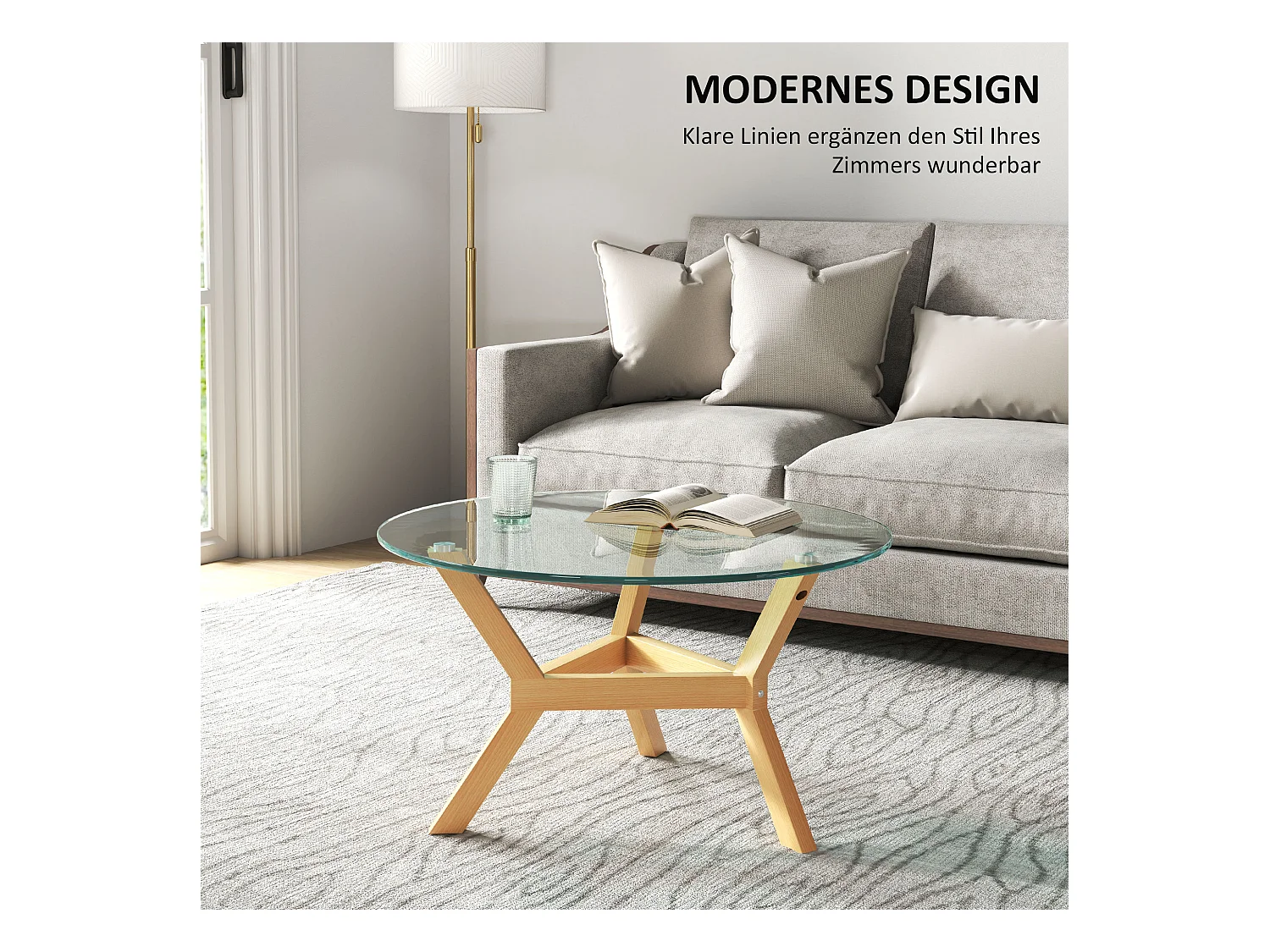 Salontafel van gehard glas, metalen frame, verstelbare poten, transparant (Ø80 x 45 cm)