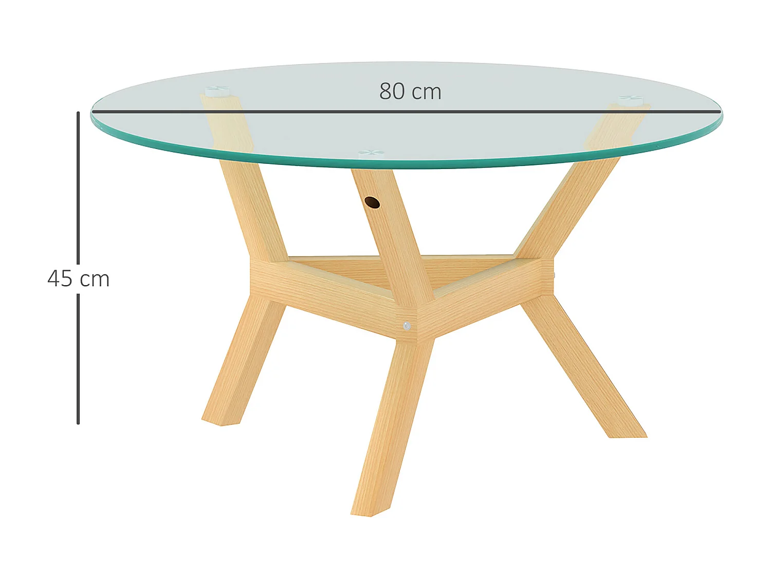 Table basse en verre trempé, cadre en métal, pieds ajustables, transparente (Ø80 x 45 cm)