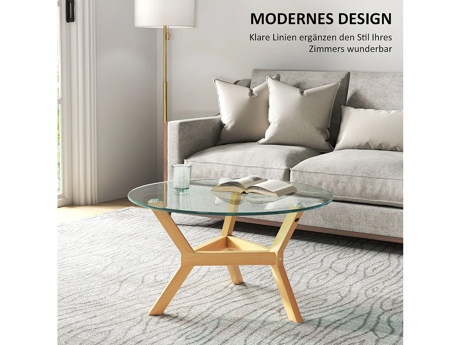 Table basse en verre trempé, cadre en métal, pieds ajustables, transparente (Ø80 x 45 cm)