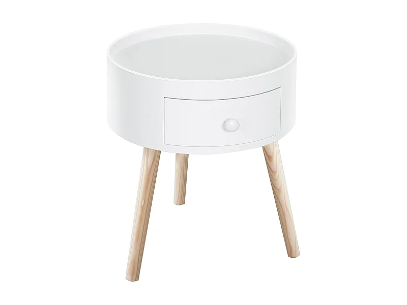 Ronde salontafel met lade, wit hout, Scandinavische stijl, draagvermogen 50 kg (Ø38x45cm)