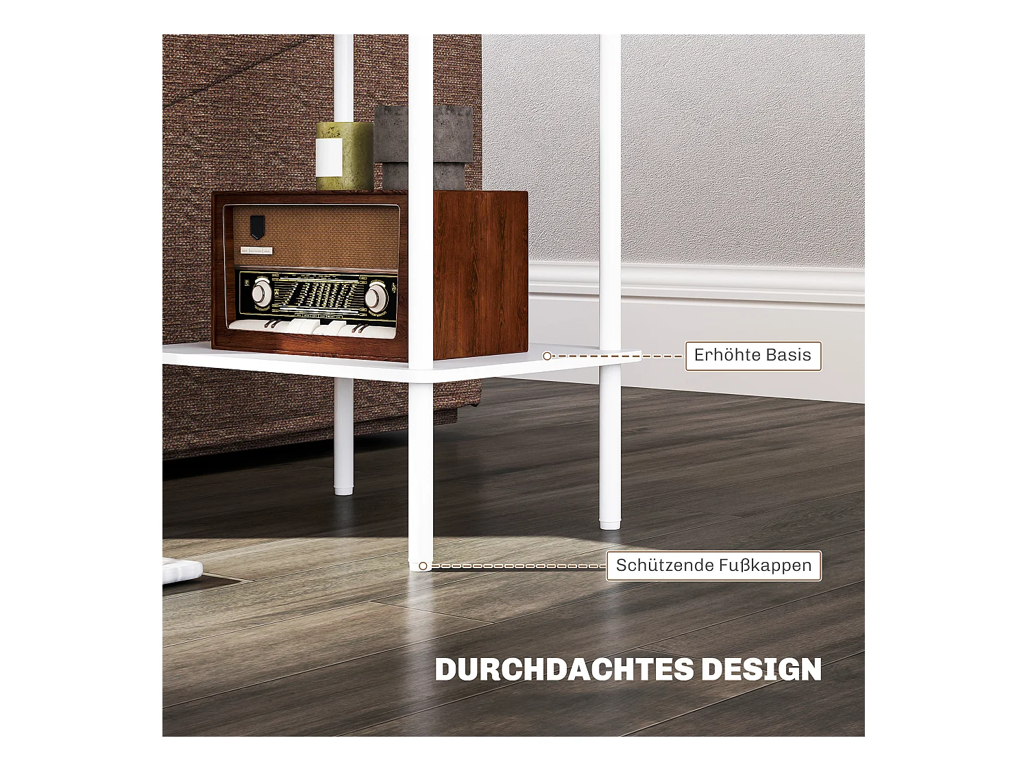 Table d'appoint à 2 niveaux avec espace de rangement, cadre métallique, design moderne, bois, blanc (40x30x52.2 cm)