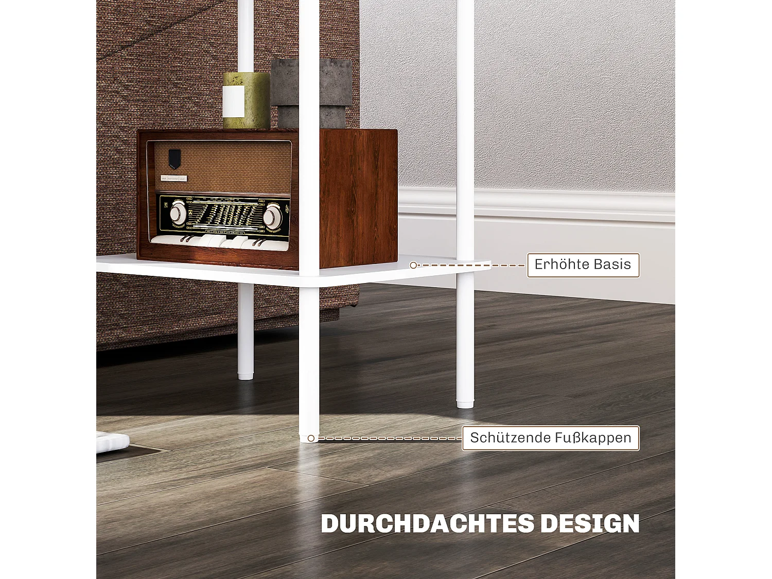 Table d'appoint à 2 niveaux avec espace de rangement, cadre métallique, design moderne, bois, blanc (40x30x52.2 cm)