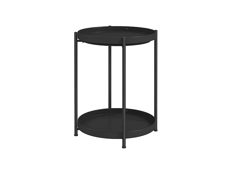Table d'appoint ronde à 2 étagères, acier noir, pour salon et chambre (44x44x56cm)