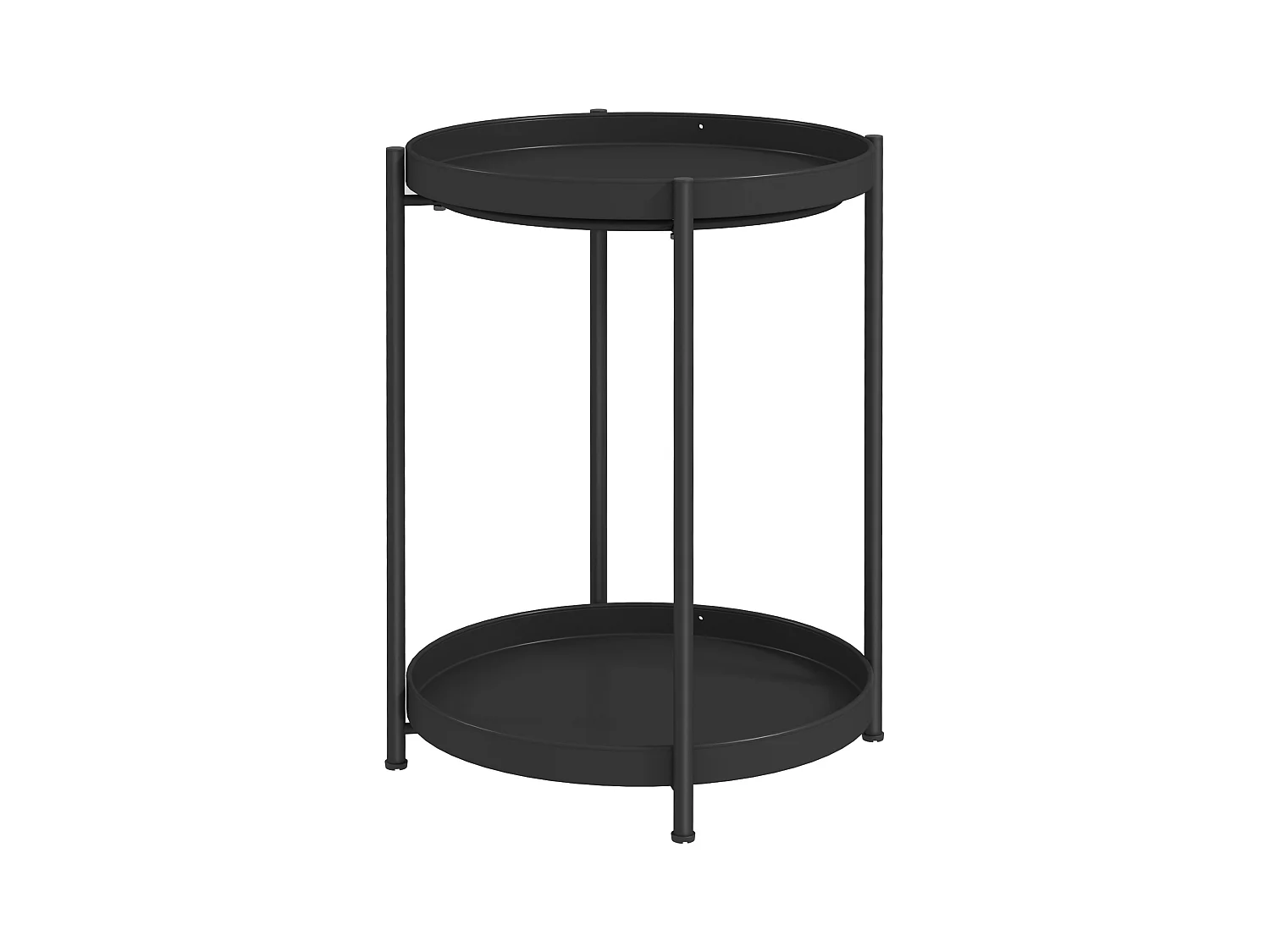 Tavolino rotondo con 2 ripiani, acciaio nero, per soggiorno e camera da letto (44x44x56 cm)