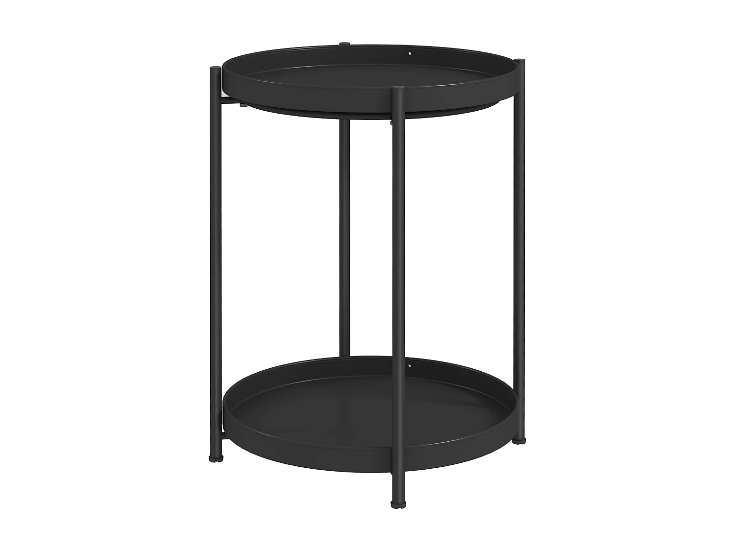 Table d'appoint ronde à 2 étagères, acier noir, pour salon et chambre (44x44x56cm)
