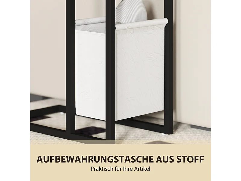 Table d'appoint C-forme avec prises USB et prise secteur, avec rangement, métal et bois, brun (46x25x62.5 cm)