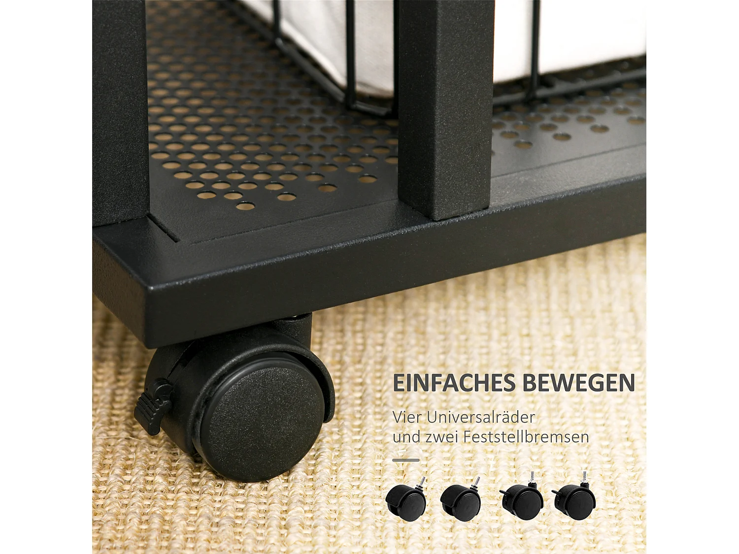 Table d'appoint design en C, roulettes, MDF et métal, noir et noyer (51x36x65cm)