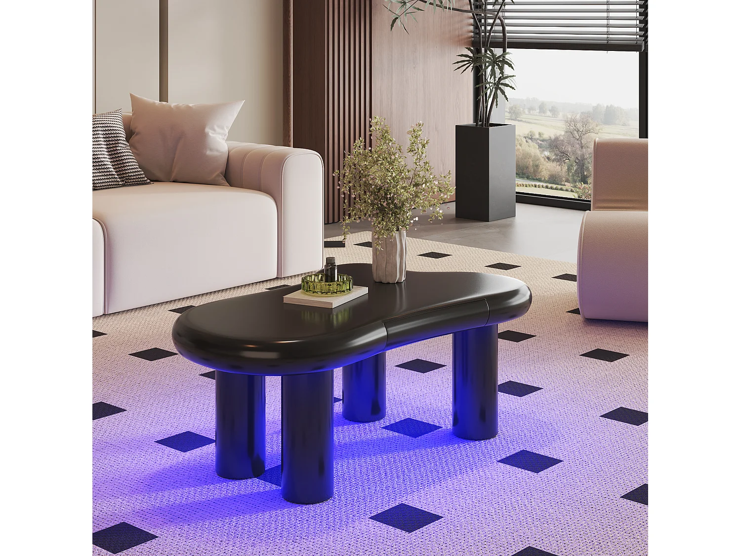 Table Basse Nuage LED, 16 Couleurs, MDF, Noir, (98x65.5x40 cm)