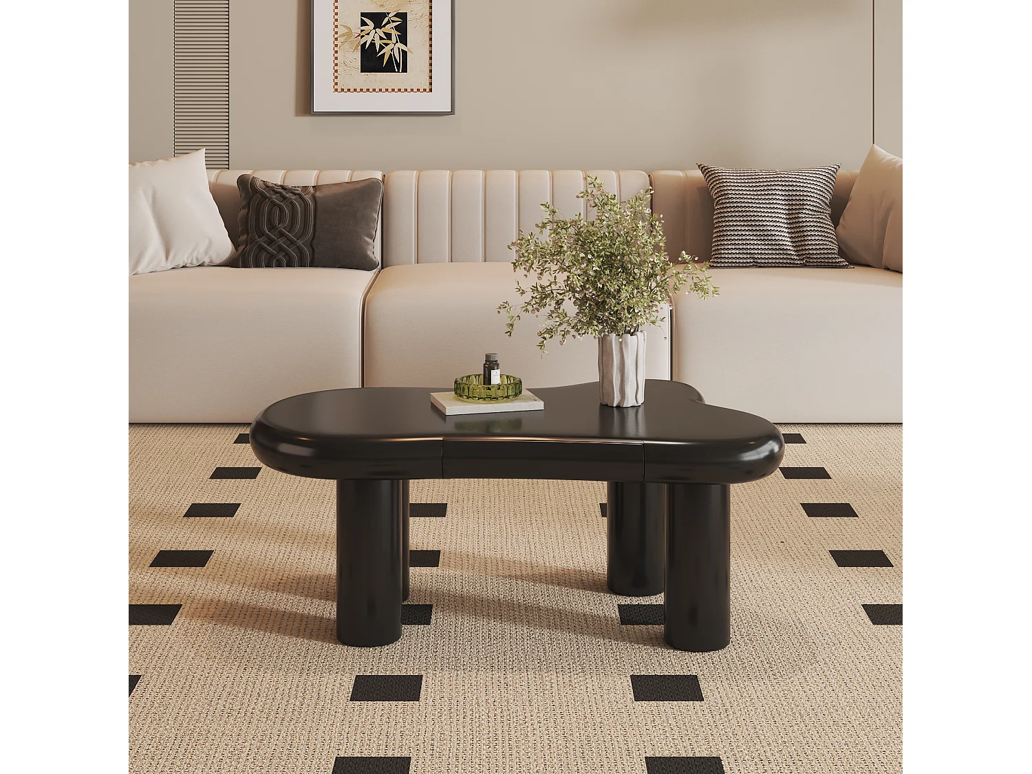 Table Basse Nuage LED, 16 Couleurs, MDF, Noir, (98x65.5x40 cm)