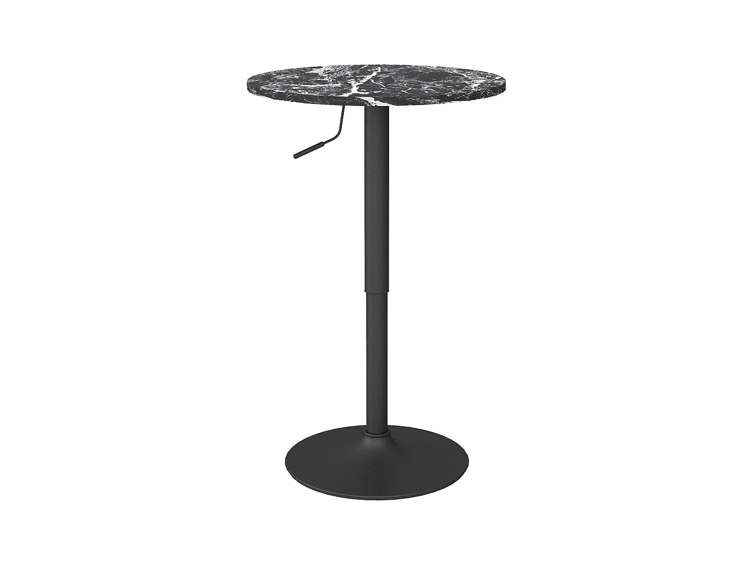 Uitschuifbare ronde hoge tafel, marmerlook, melamine multiplex, zwart (Ø60x68-93,5 cm)