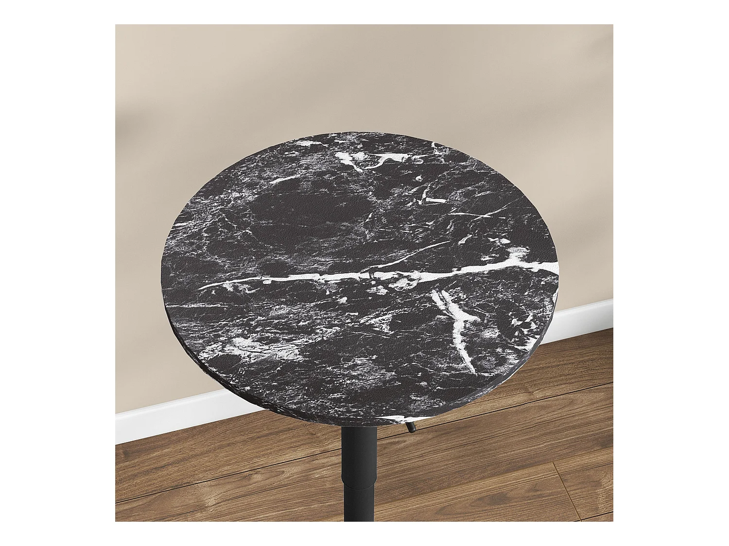 Uitschuifbare ronde hoge tafel, marmerlook, melamine multiplex, zwart (Ø60x68-93,5 cm)