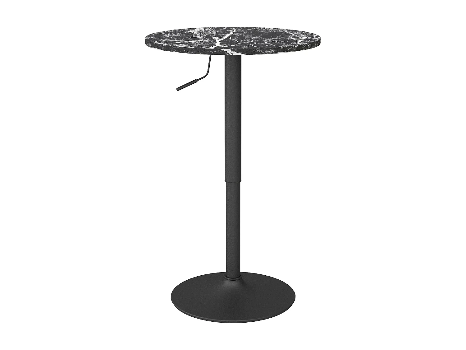 Table haute ronde extensible, effet marbre, contreplaqué mélaminé, noir (Ø60x68-93.5 cm)