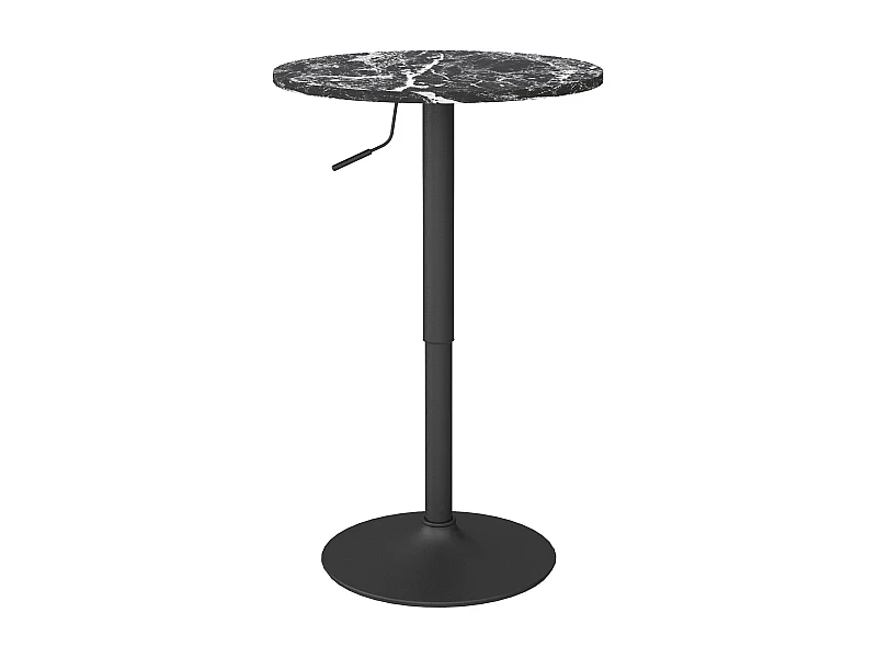 Uitschuifbare ronde hoge tafel, marmerlook, melamine multiplex, zwart (Ø60x68-93,5 cm)